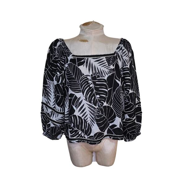 Cynthia Rowley 100% Linen Top Blouse Womens Large Leaves Beachy Coastal Boho NWT - Picture 1 of 4